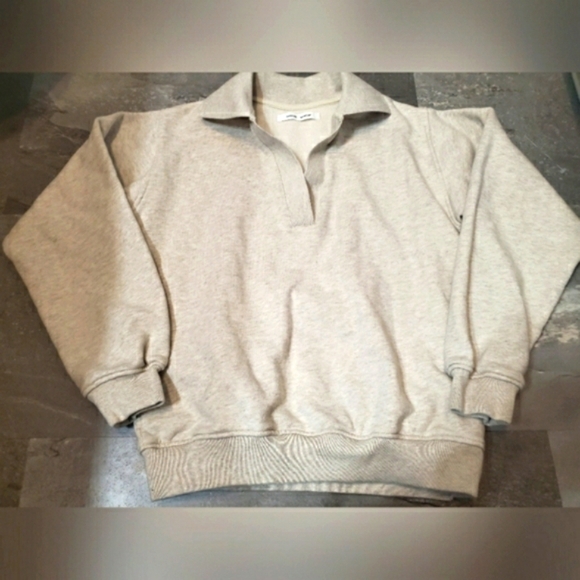 Samsoe Samsoe "Elli polo" long sleeve sweater. Heathered grey and cream. Size S. - Picture 2 of 12